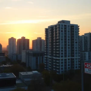 Cityscape depicting rising rental costs in California