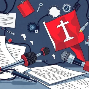 Illustration of a political investigation involving media ethics and law.
