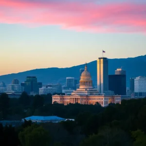 A sunset view of California's skyline representing budgetary issues