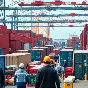 Shipping containers at a California port reflecting trade challenges