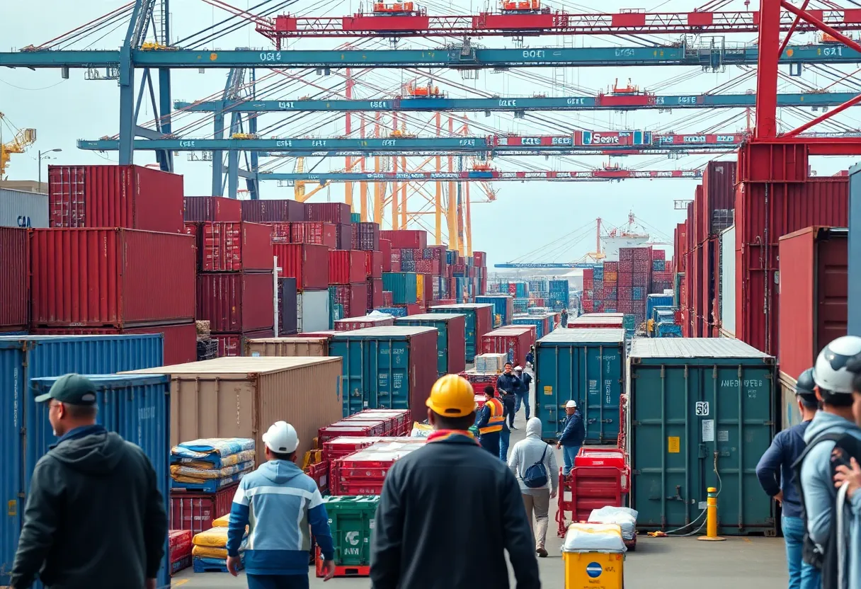 Shipping containers at a California port reflecting trade challenges