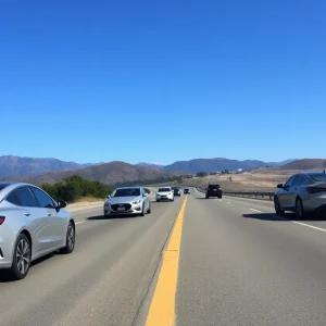 California highway showcasing gasoline and electric vehicles