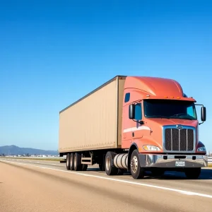 A large truck driving on a California highway, symbolizing the impact of emission standards.