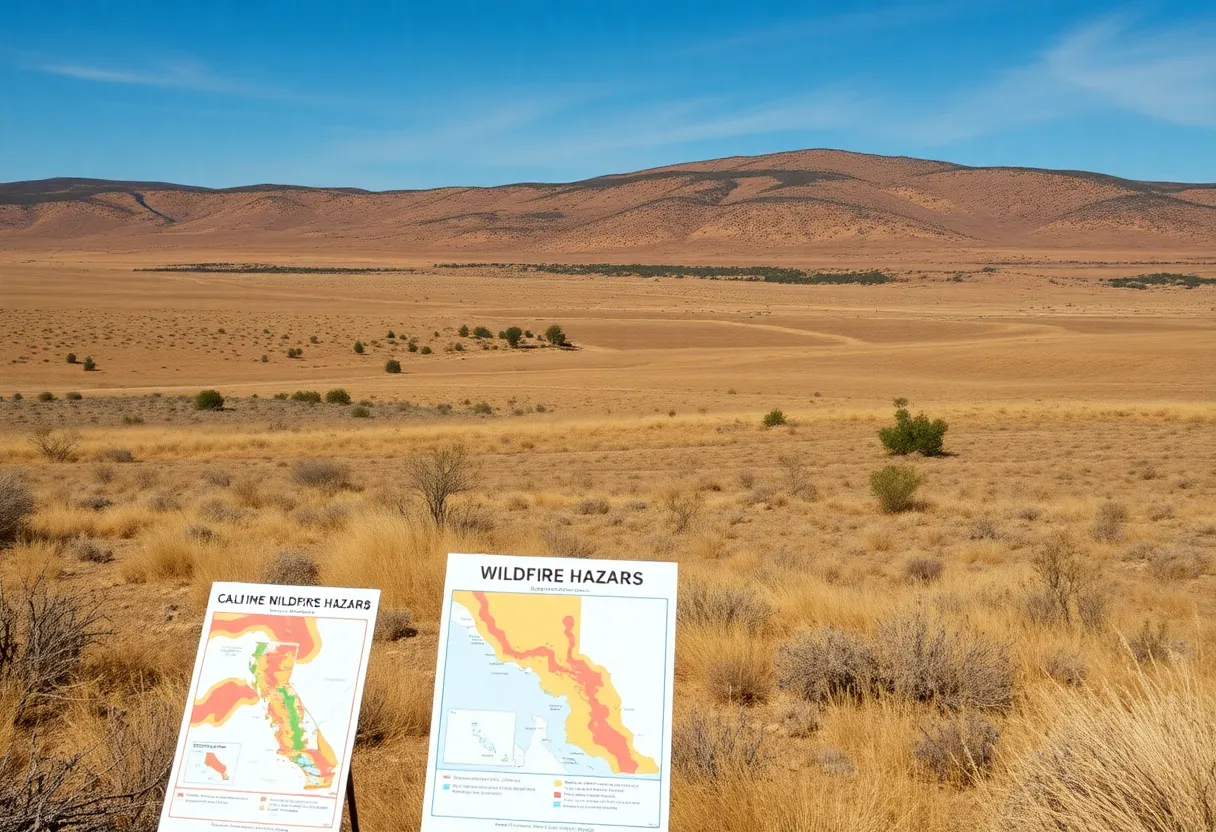 Vast dry grasslands in California indicating wildfire risk