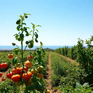 Diverse agricultural crops in Coronado including tomatoes, avocados, and herbs.