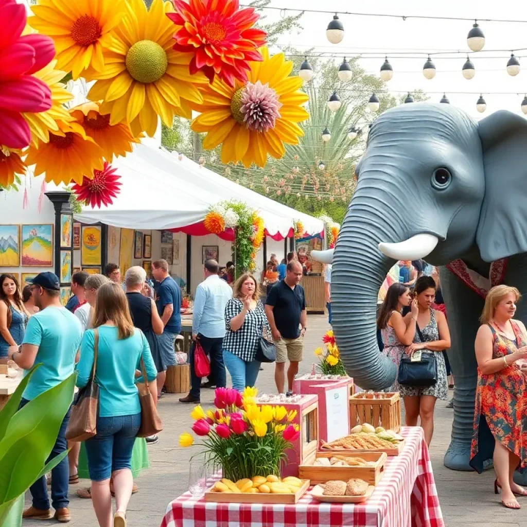 Festive scene from the Coronado Art & Wine Festival with vibrant art and attendees enjoying the event