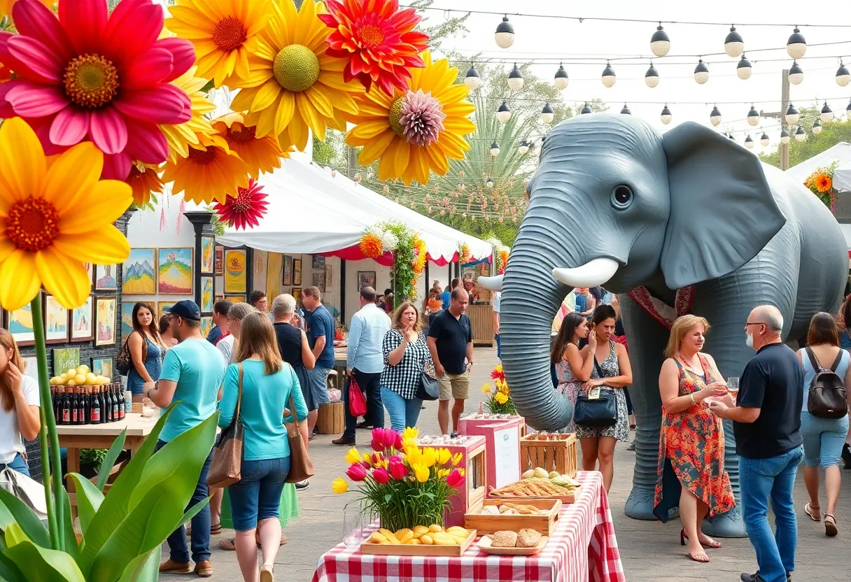 Festive scene from the Coronado Art & Wine Festival with vibrant art and attendees enjoying the event