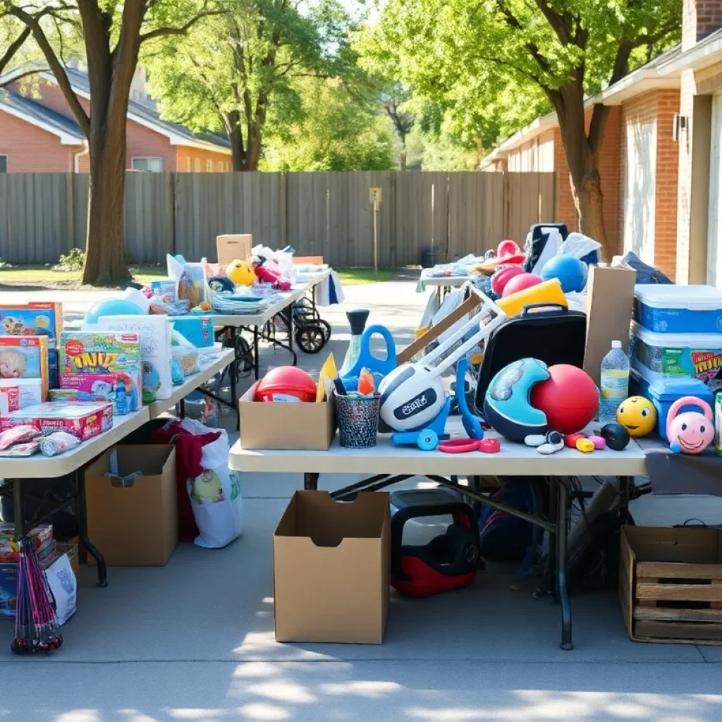 Community members shopping at a garage sale fundraiser.