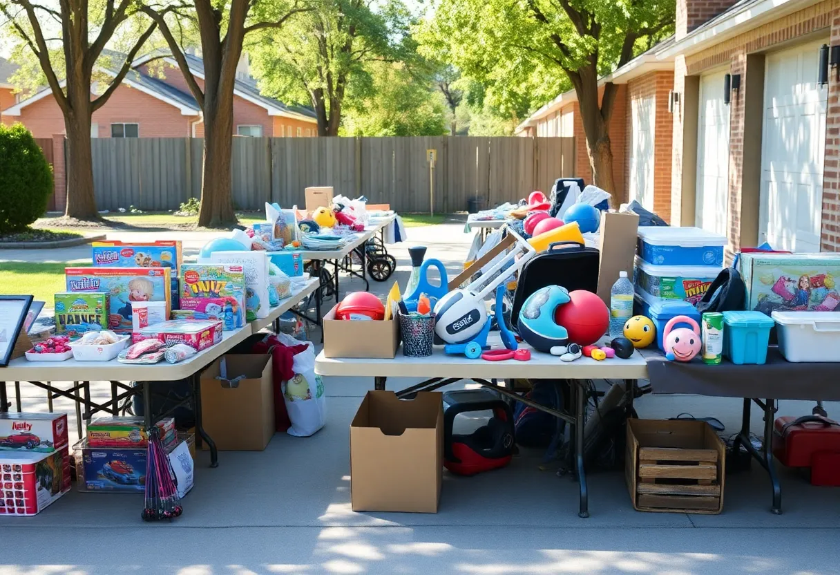 Community members shopping at a garage sale fundraiser.