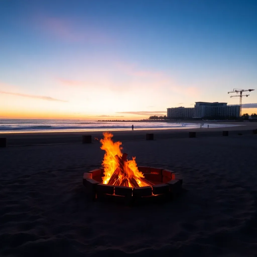 Bonfire rings at South Beach in Coronado during sunset.