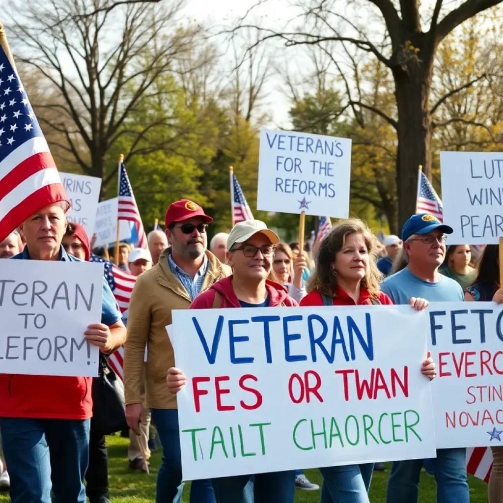 Veterans and supporters rallying at Spreckels Park in Coronado