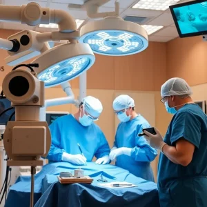 da Vinci 5 surgical robot in action in a hospital operating room