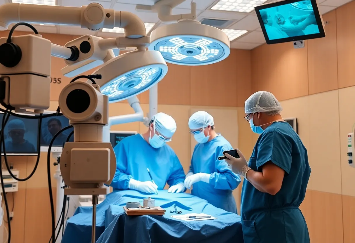 da Vinci 5 surgical robot in action in a hospital operating room