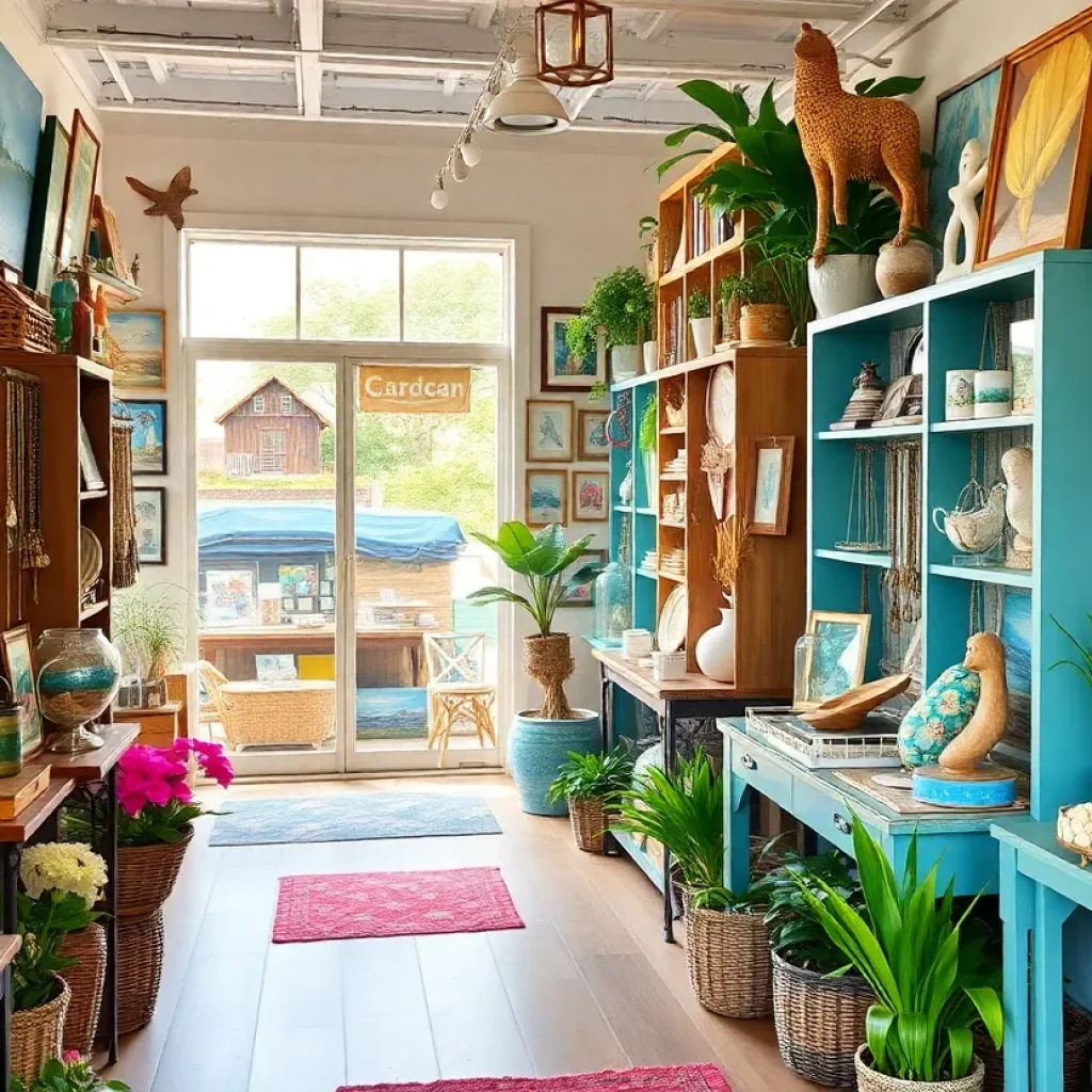 Interior view of Earth, Wind & Sea shop filled with curated gifts and garden items.