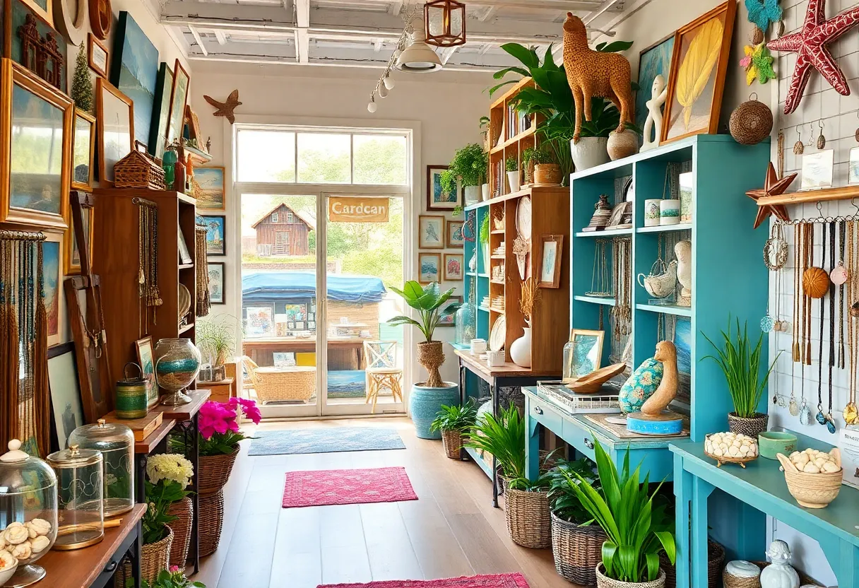 Interior view of Earth, Wind & Sea shop filled with curated gifts and garden items.