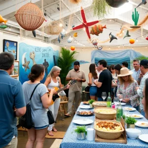 Guests enjoying the Emerald Keepers fundraiser with art and performances.