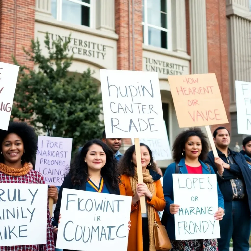 Faculty members protesting outside the University of San Diego