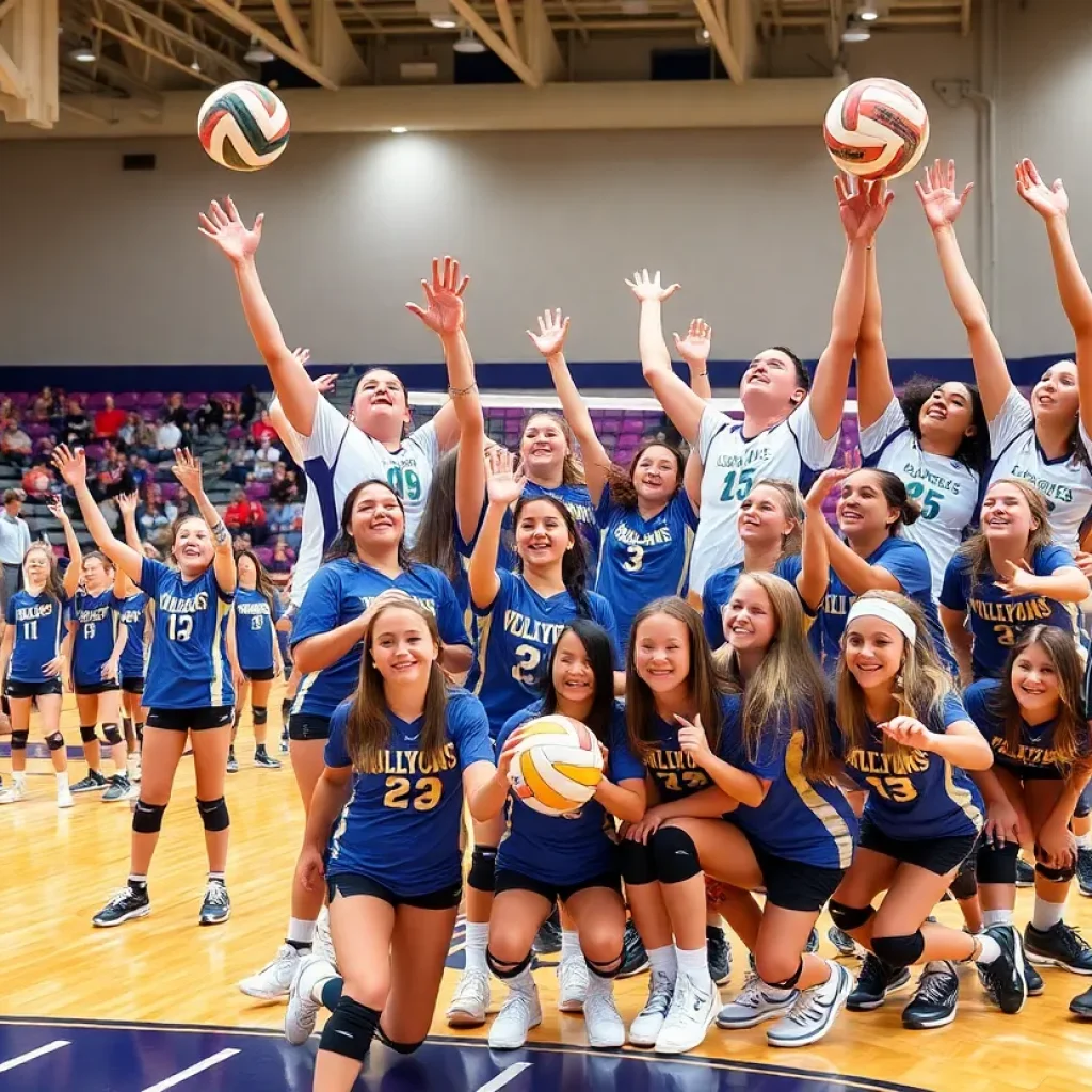 Celebration of high school volleyball teams showcasing sportsmanship