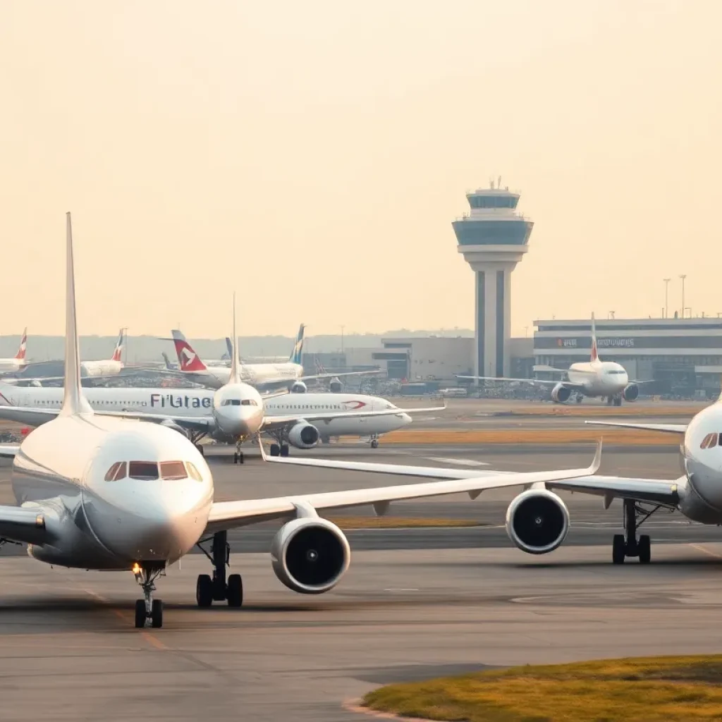Commercial jets at LaGuardia Airport illustrating safety concerns.
