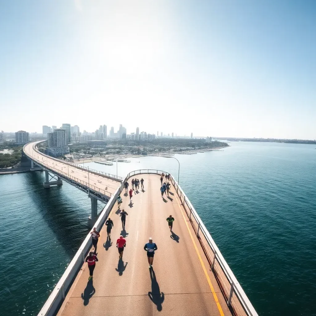 Participants crossing the Coronado Bridge during the Navy Bay Bridge Run.