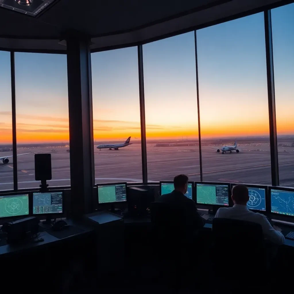 Traffic controllers managing flights at Newark Airport