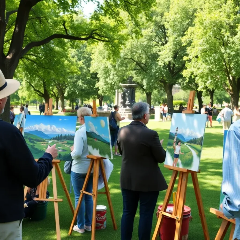 Artists painting outdoors at Spreckels Park during a Plein Air demonstration