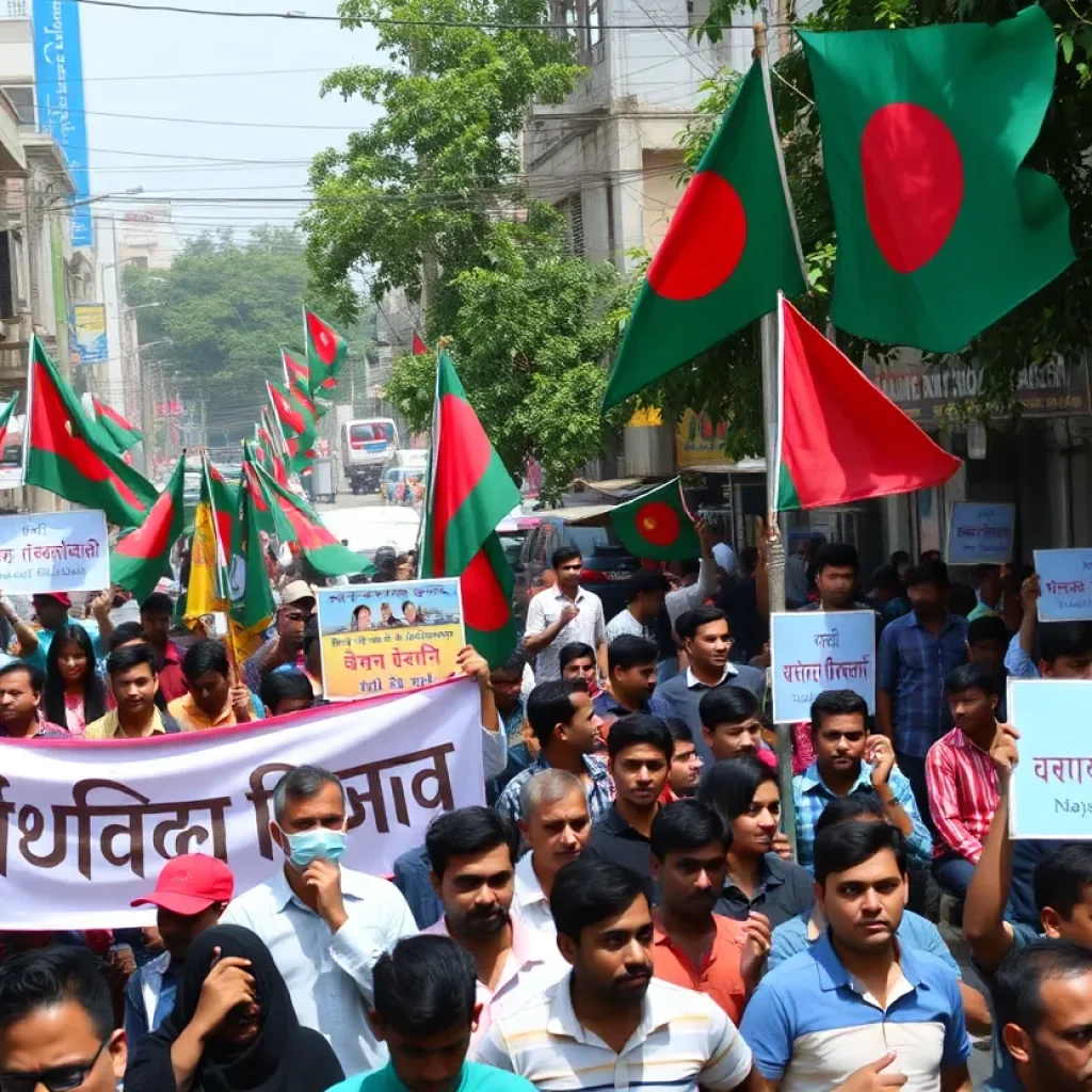 Crowds demonstrating in support of political reform in Bangladesh
