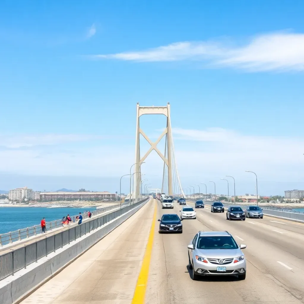View of the San Diego-Coronado Bridge with pedestrians
