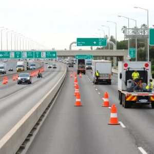 Construction work on a San Diego freeway