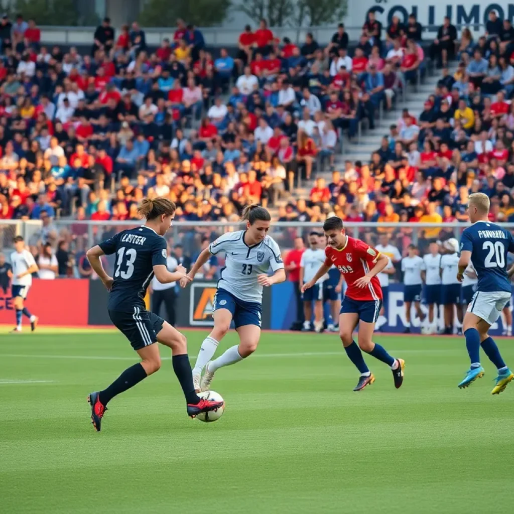 San Diego Men's Soccer players competing during a match