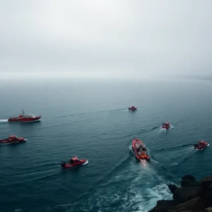 Rescue teams operating off the coast of San Diego during a migrant incident.