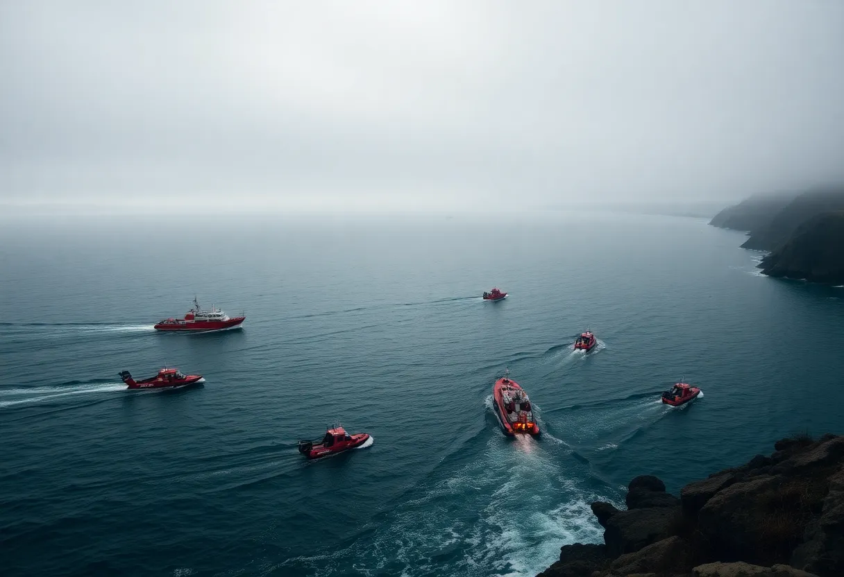 Rescue teams operating off the coast of San Diego during a migrant incident.