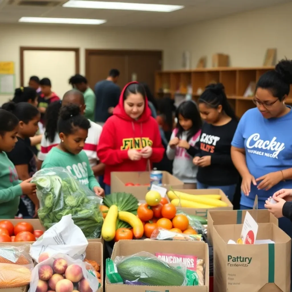 Community members gather at the new school pantry in Harborside Elementary.