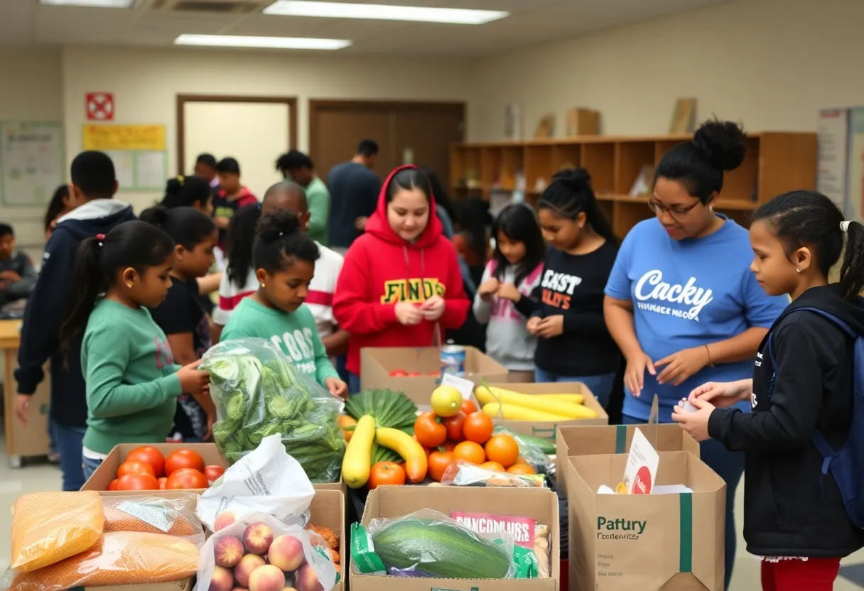 Community members gather at the new school pantry in Harborside Elementary.
