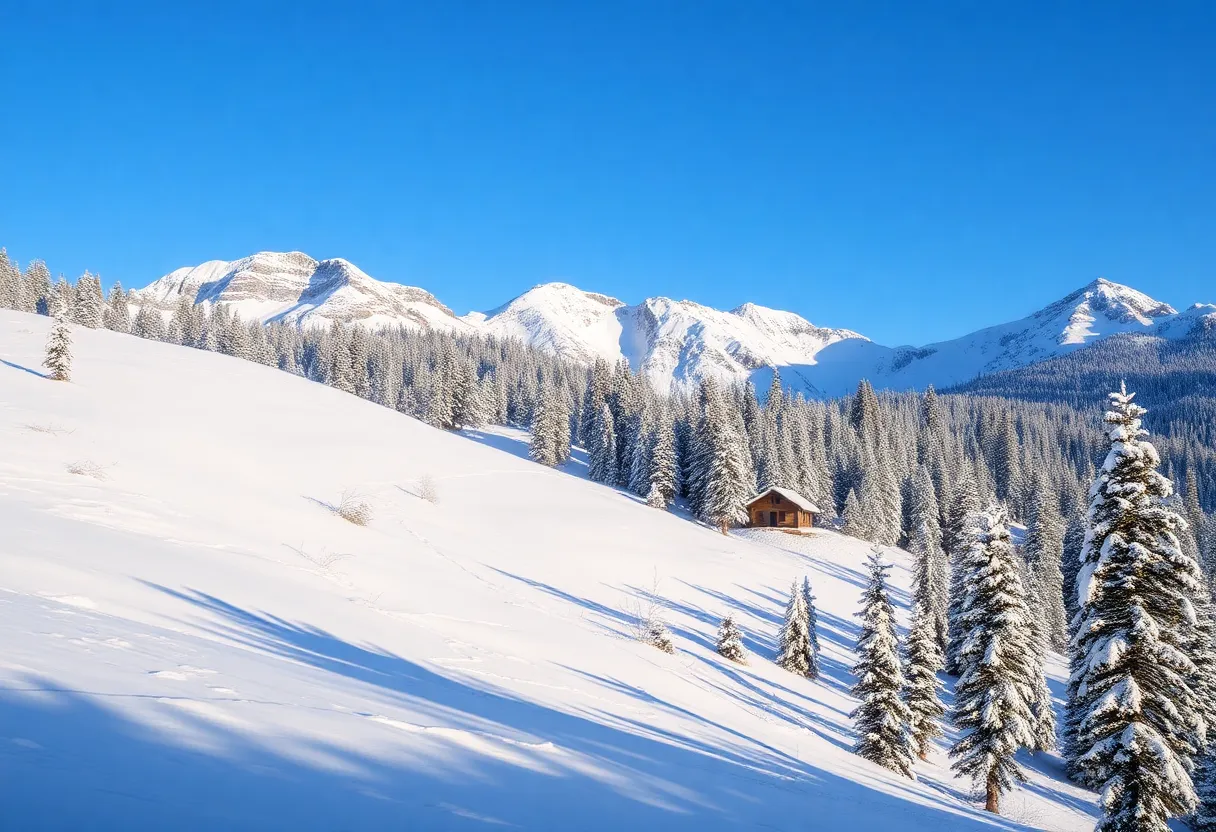 Quiet cabin in the snowy Sierra Nevada mountains