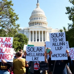 Protesters outside the Capitol against California's AB 942 solar bill.