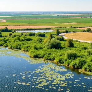A vibrant landscape of Tulare Lake with wildlife and agriculture