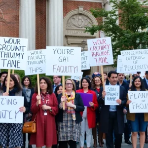 Faculty members protesting outside the University of San Diego