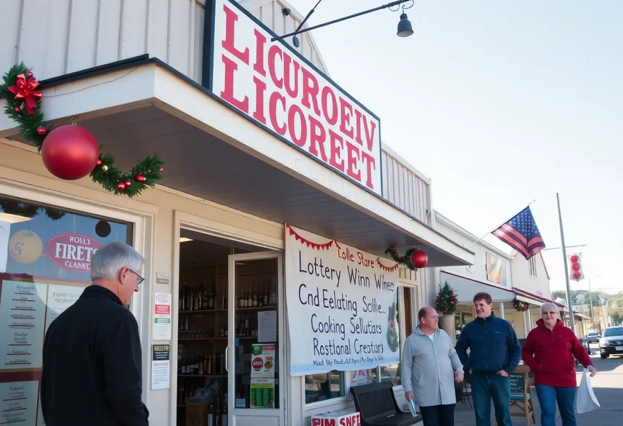 Celebration outside Winters Wine & Liquor after a lottery win