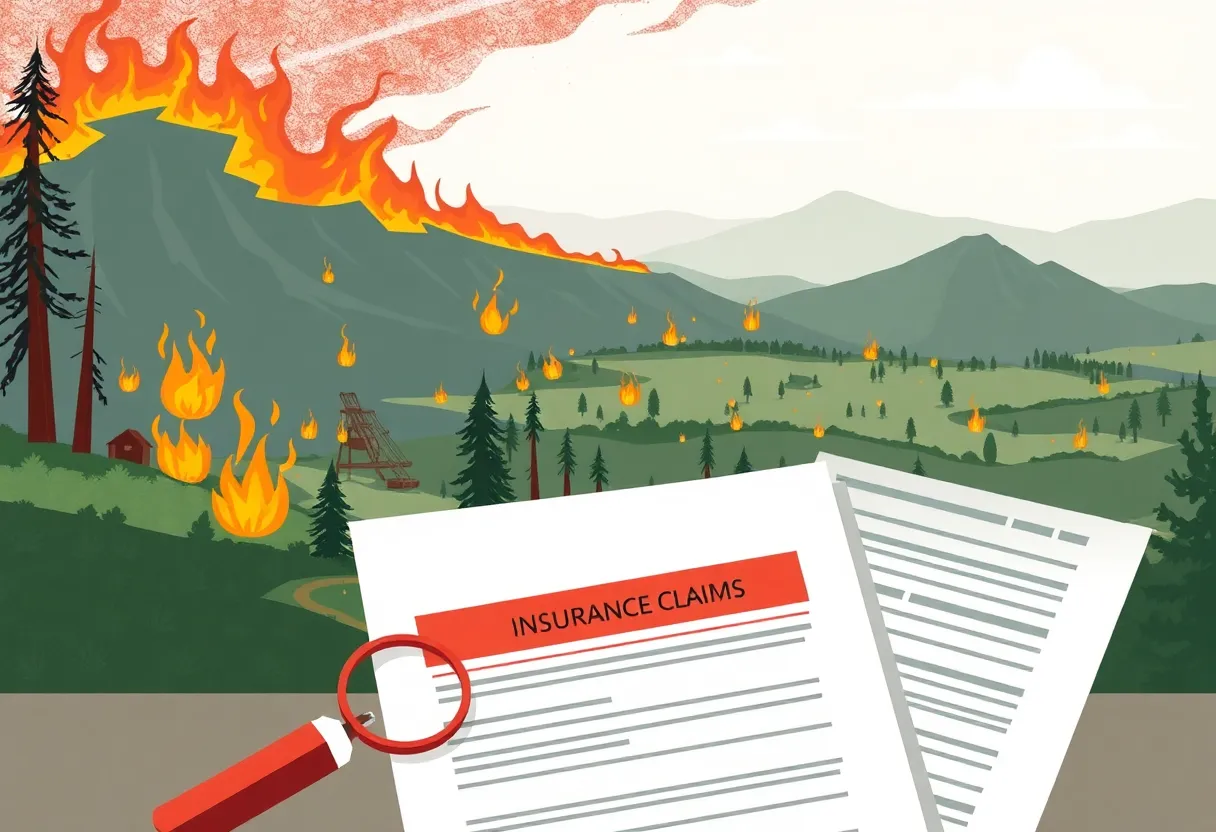 California wildfire destruction with insurance claims paperwork