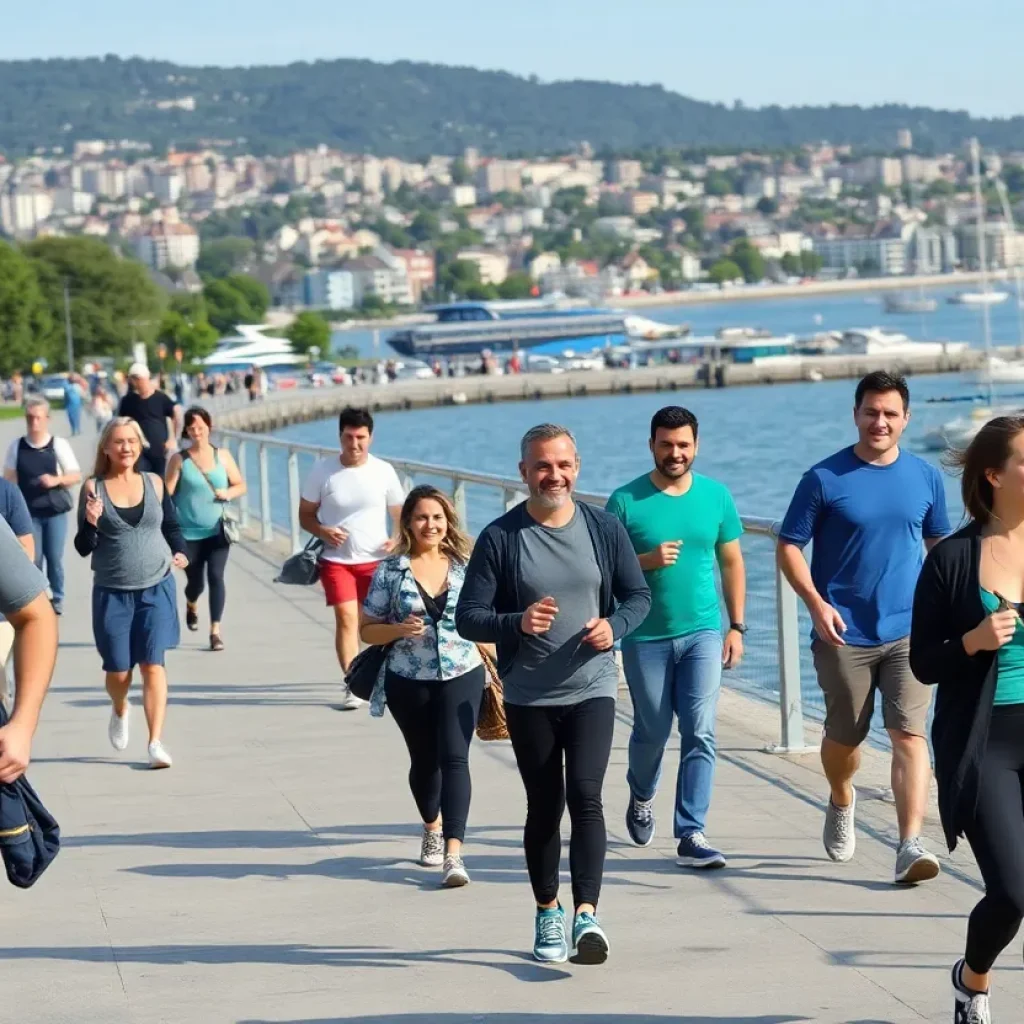 People participating in a community health walking program at Glorietta Bay Park