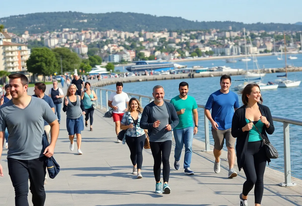 People participating in a community health walking program at Glorietta Bay Park