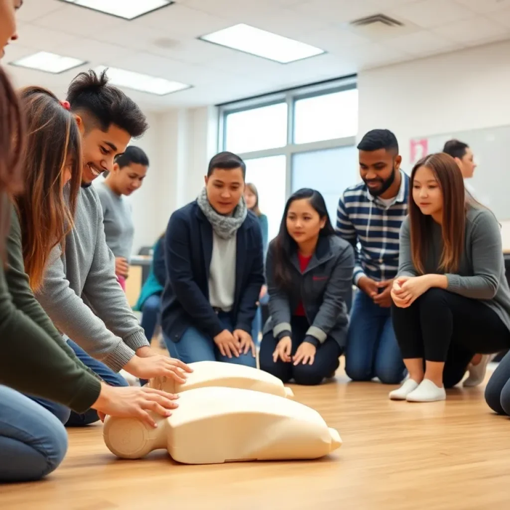 Students at Coronado High School participating in CPR training.