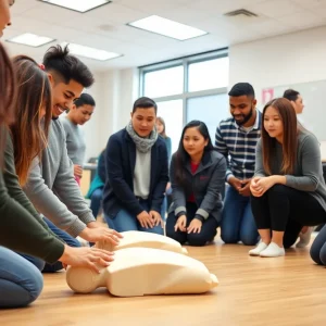 Students at Coronado High School participating in CPR training.