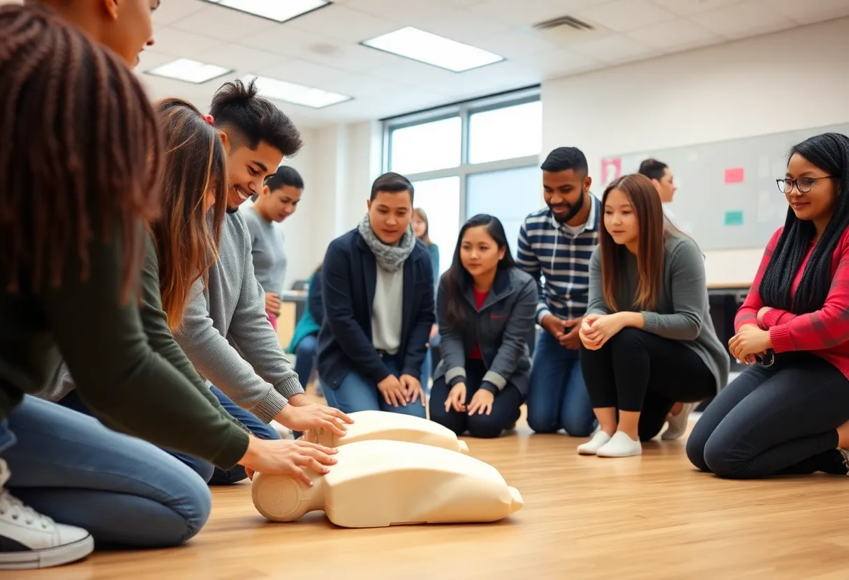Students at Coronado High School participating in CPR training.