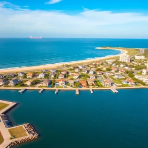 Aerial view of Coronado Island with residential properties and beaches.
