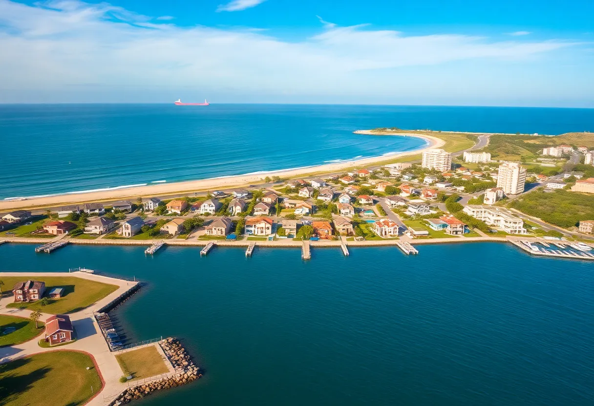 Aerial view of Coronado Island with residential properties and beaches.
