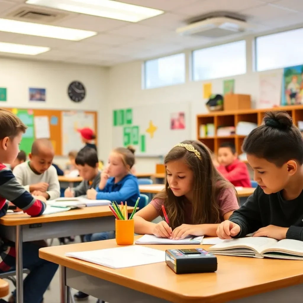 Students participating in educational activities in a classroom.