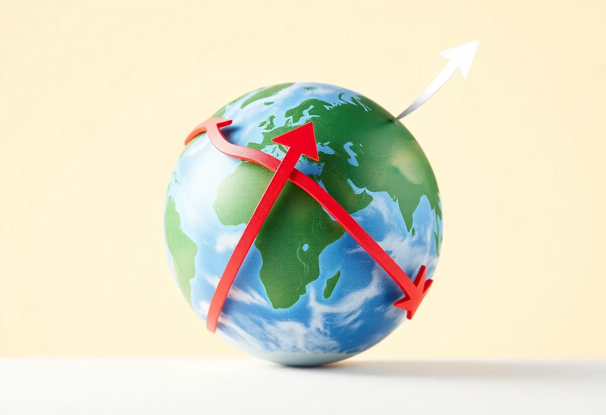Illustration of global economic slowdown with falling indicators