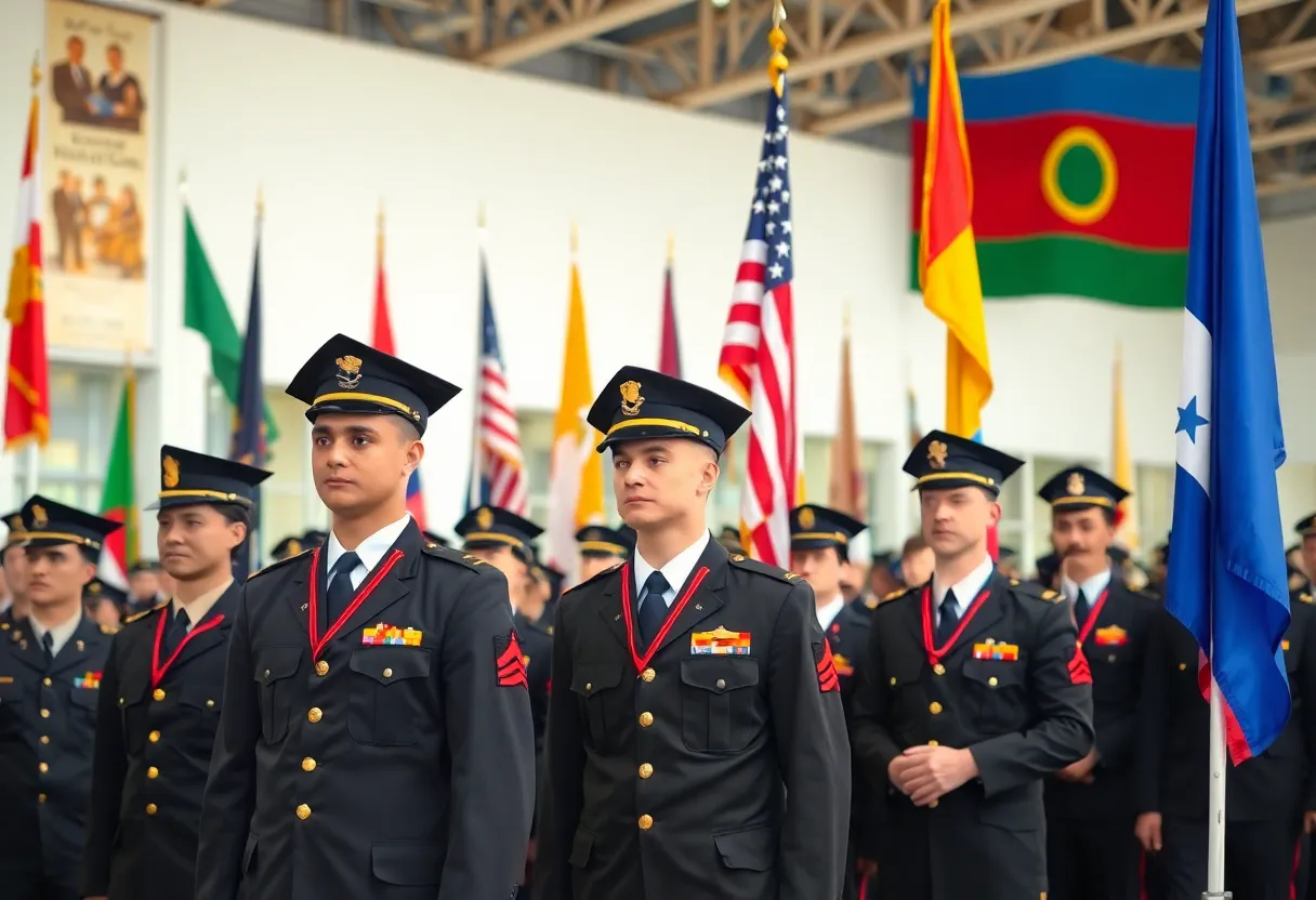 Military officers celebrating their graduation from the Navy Supply Corps School